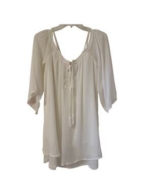 Purple Snow, Small, Sheer, Layered Gauze, Off-White Off Shoulder Spaghetti Strap